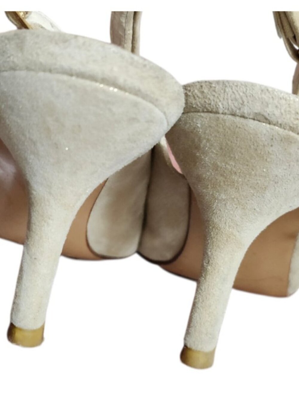 Stuart Weitzman Slingback Heels Beige Suede Rhinestone Buckle Pointed Toe US 8 M - Picture 8 of 11
